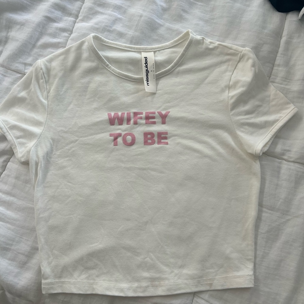 Missguided White Crop Top with Pink 'Wifey To Be' Print